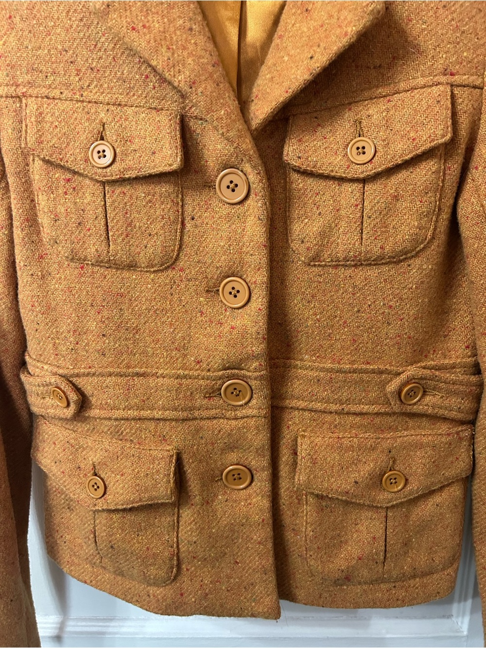 Fossil Mustard Wool-Blend Notch Collar Button Jacket View 3